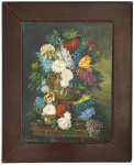 Antiga obra em oleo sobre tela assinada R. Pereira de Almeida, natureza-morta com arranjo floral exuberante em paleta clássica. Obra emoldurada em madeira, com sinais naturais do tempo, ideal para decoração tradicional e colecionadores de pintura brasileira. Medida da obra 45cm x 60cm. Medida total 67cm x 81m.
