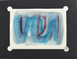 LYRIA PALOMBINI (1939) Gravura / técnica mista sobre papel, composição abstrata em tons de azul com intervenções em vermelho, assinada na parte inferior. Obra da artista mineira Lyria Palombini, desenhista e gravadora com participação em exposições e bienais no Brasil e no exterior Mede 18 x 13 cm.