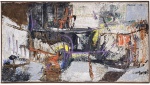 INIMÁ DE PAULA (Minas 1918 / Minas 1999) Óleo sobre tela, composição abstrata com forte carga gestual e uso expressivo da matéria, marcada por pinceladas vigorosas e contrastes cromáticos em tons de preto, branco, vermelho e nuances de amarelo e violeta. Trabalho datado de 1959, período de grande experimentação do artista, evidenciando influência do expressionismo abstrato. Assinatura no canto superior direito. Proteção de moldura de madeira estilo baguete. Apresenta craquelê e desgaste compatíveis com a idade. Acompanha documento de procedência cedido pelo único proprietário da obra. Mede 66 x 36,5 cm.
