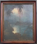 Francisco Coculilo (Rio de Janeiro, 1893  Rio de Janeiro, 1971)Óleo sobre tela representando vista da Baía de Guanabara, em cena noturna com palmeiras em primeiro plano e reflexos luminosos sobre a água, criando atmosfera poética e envolvente. Assinada no canto inferior direito.Medidas da obra: 34 x 40 cmMedidas totais: 40 x 47 cmEmoldurada.