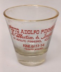 Copo de Dose Vintage Posto Adolfo Pinheiro  Memorabilia Santo Amaro/SPCopo de dose (shot) em vidro.Publicidade: Posto Adolfo Pinheiro - L. Martins & Irmão.Localização Histórica: Av. Adolfo Pinheiro, 1071 - Santo Amaro, São Paulo.Detalhes: Inscrições em vermelho com tipografia clássica da época e borda com filete dourado.