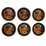 Conjunto de seis Antigos suportes de copos em madeira lakeada com ricos desenhos de vinho , frutas, peça portuguesa .