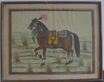 Desenho Indiano sobre papel "Cavalo" com Moldura - Med. aprox. 50cm x 30cm
