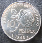 MONACO - 10 FRANCOS -1982 - PRATA 950 - 11,3 GRS - 26 MM - KM# 173 -ENSAIO - MORTE DA PRINCESA GRACE