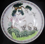 PRATO - PORCELANA CHINESA - 37CM DIAM - C/SELO DA MARCA GRAVADO - PRATO GIGANTE- C/SUPORTE - PINTADO À MÃO - DECORAÇÃO  NATUREZA ORIENTAL