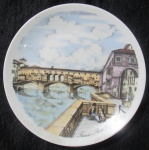 PRATO - PORCELANA - ITALIANA  - DECORADO C/ A PONTE DEL VECCHIO EM FIRENZE - 17,5 CM DIAM