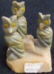 CORUJAS - MINI ESCULTURA EM CALCITA LARANJA E VERDE - 6 CM X 5 CM