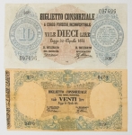 Numismática, ITALIA. Duas Cópias de Cédulas Raras P-5 e P-6