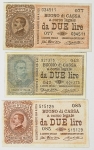 Numismática, ITALIA. Três Cópias de Cédulas Raras 2 Lire