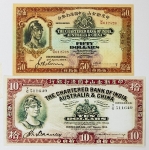 Numismática, HONG KONG. Duas Cópias de Cédulas Raras P-55 e P-56