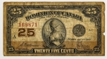 Numismática, CANADA. Uma Cédula 25 Cents 1923