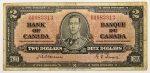 Numismática, CANADA. Uma Cédula 2 Dollars 1937