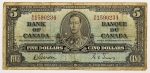Numismática, CANADA. Uma Cédula 5 Dollars 1937