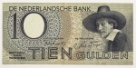 Numismática, HOLANDA. Uma Cédula P-60 10 Gulden 1943