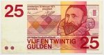 Numismática, HOLANDA. Uma Cédula P-93 25 Gulden 1971