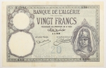 Numismática, ALGERIE. Uma Cédula P-9 20 Francs 1942