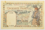Numismática, ALGERIE. Uma Cédula P-16 50 Francs 1945