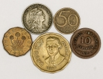 Numismática, INTERNACIONAL. Cinco Moedas Estrangeiras Antigas