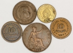 Numismática, INTERNACIONAL. Cinco Moedas Estrangeiras Antigas