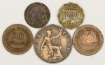 Numismática, INTERNACIONAL. Cinco Moedas Estrangeiras Antigas