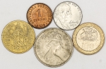 Numismática, INTERNACIONAL. Cinco Moedas Estrangeiras Sortidas