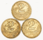 Numismática, BRASIL. Três Moedas Nacionais Antigas 2 Cruzeiros