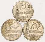 Numismática, BRASIL. Três Moedas Nacionais Antigas 20 Centavos