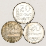 Numismática, BRASIL. Três Moedas Nacionais Antigas 20 Centavos