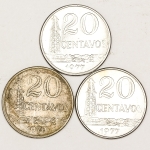 Numismática, BRASIL. Três Moedas Nacionais Antigas 20 Centavos