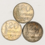 Numismática, BRASIL. Três Moedas Nacionais Antigas 20 Centavos
