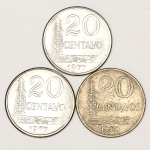 Numismática, BRASIL. Três Moedas Nacionais Antigas 20 Centavos