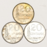 Numismática, BRASIL. Três Moedas Nacionais Antigas 20 Centavos