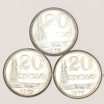 Numismática, BRASIL. Três Moedas Nacionais Antigas 20 Centavos