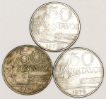 Numismática, BRASIL. Três Moedas Nacionais Antigas 50 Centavos
