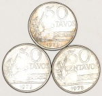 Numismática, BRASIL. Três Moedas Nacionais Antigas 50 Centavos