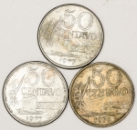 Numismática, BRASIL. Três Moedas Nacionais Antigas 50 Centavos