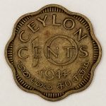 Numismática, INTERNACIONAL. Uma Moeda 10 Cents 1944 CEYLON 