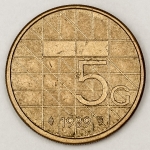 Numismática, INTERNACIONAL. Uma Moeda 5 Gulden 1989 NEDERLANDS
