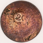 Numismática, Brasil. Moeda de 80 réis. Ano 1826C. Com 28 Tulipas Carimbo de 20. Cobre 14,5g. 37mm. Escassa. V.680.