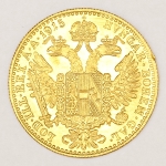 Numismática. Áustria. Moeda de ouro 1 Ducado Austríaco ano 1915. Peso em ouro puro 3,44 gramas, encapsulada. Flor de cunho. Original.