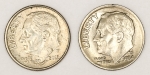 Numismática, EUA. Lote com 2 moedas de One Dime anos 1984P e 2012P, Roosevelt.