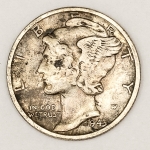 Numismática, EUA. One Dime Dollar Mercury 1943, prata 900. Original, escassa.