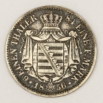 Numismática, Alemanha. Estados Alemães – Saxônia. moeda de 1/6 Thaler ano 1856F. Prata 5,34g, 23mm. Rei Johann G. G. Koenig Von Sanchsen. Centenária, Encapsulada. Raríssima neste estado de conservação. Para colecionadores. KMH260.