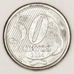 Numismática, Brasil. Moeda de 50 centavos ano 2024, reverso inclinado à direita. V. 542. Oportunidade