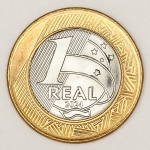 Numismática, Brasil. Moeda de 1 real 2024, comemorativa 30 anos do Banco Central do Brasil, com reverso inclinado à direita. Flor de cunho