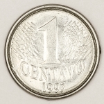 Numismática, Brasil. Moeda de 1 centavo ano 1997. Com colarinho, escassa