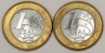 Numismática, Brasil. Lote com 2 moedas de 1 real ano 2015, 50 anos do Banco Central do Brasil. Tiragem 50.000.000, V. 578 FC.
