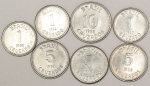 Numismática, Brasil. Lote com 7 moedas de 1, 5 e 10 cruzados, anos 1986, 1987 e 1988, já escassas.