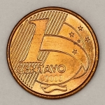 Numismática, Brasil. Moeda de 1 centavo ano 2003, reverso inclinado à direita, V. 462, oportunidade.