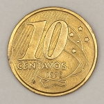 Numismática, Brasil. Moeda de 10 centavos ano 1998, V. 479, flor de cunho.